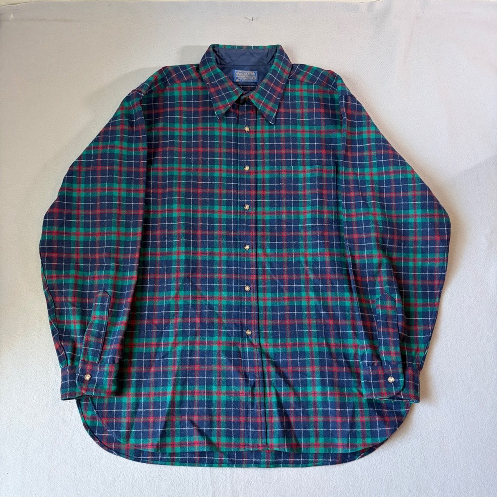 Pendleton Men XL Vintage Wool Flannel Shirt MacHardy Tartan Plaid Blue Green USA